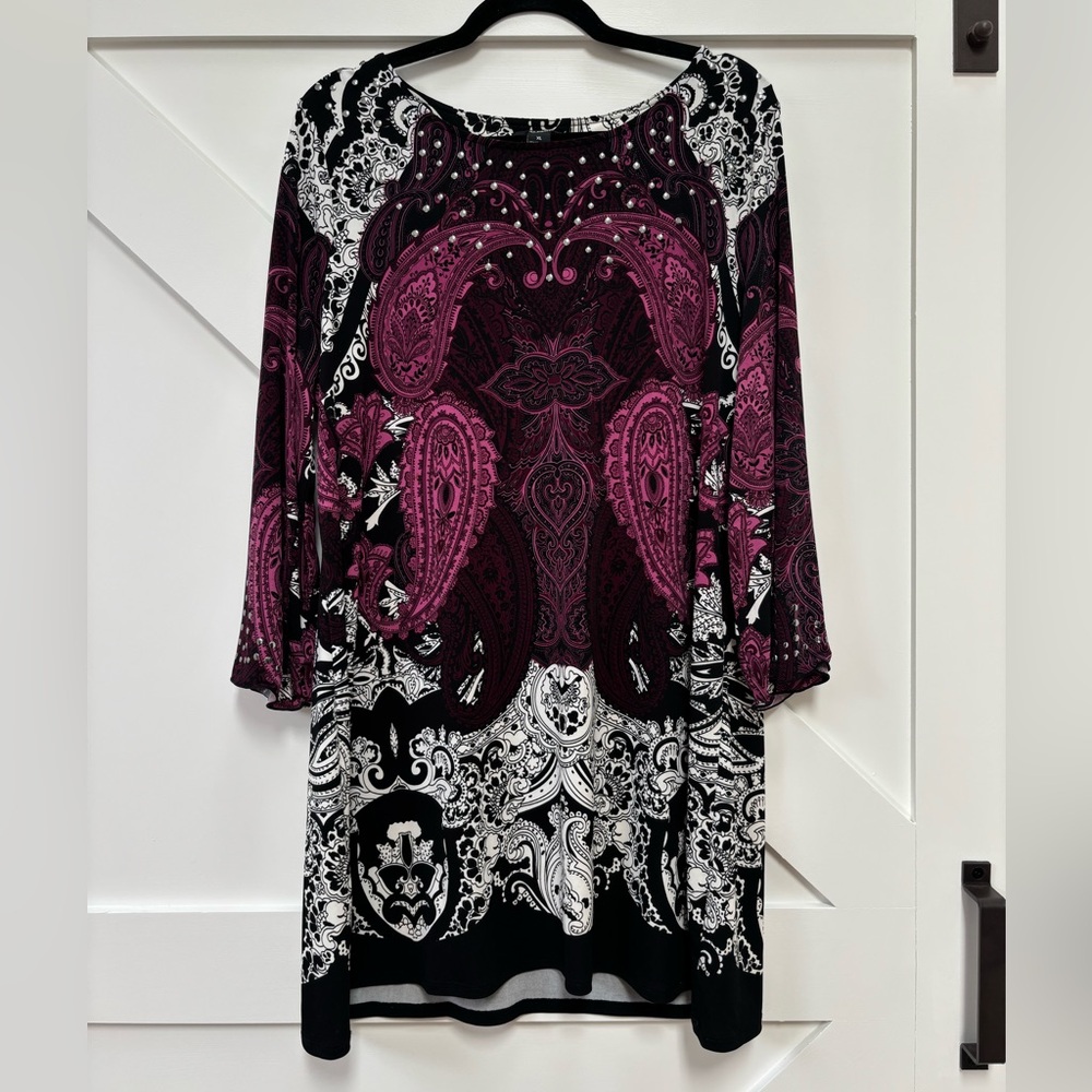 Alfani Black and Purple Paisley Midi Dress